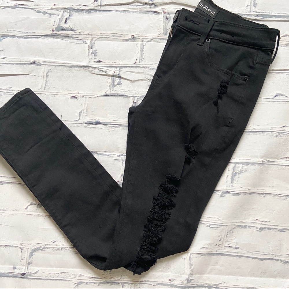 Mid Rise Black Ripped Jean Leggings - Picture 2 of 6